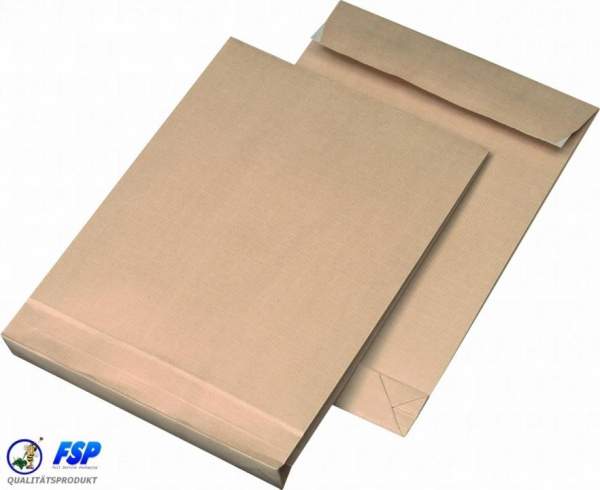 Braune DIN B4 250x353mm Faltentasche ohne Fenster