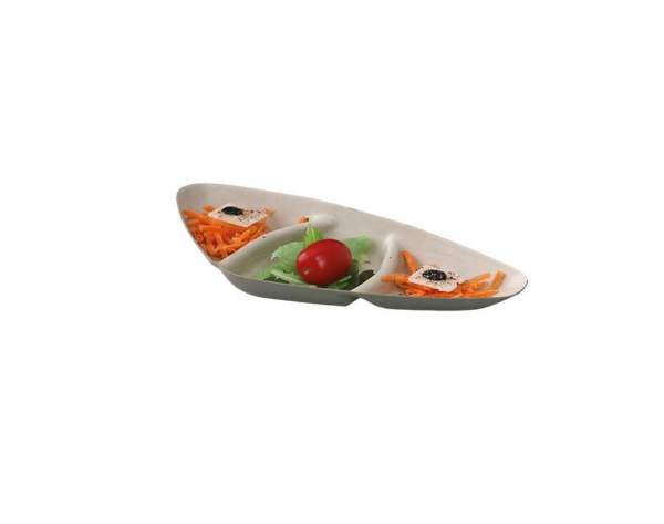 Ungebleichter Design Teller 3-fach unterteilt aus Cellulose (23 cm x 16 cm x 11 cm x 2 mm)