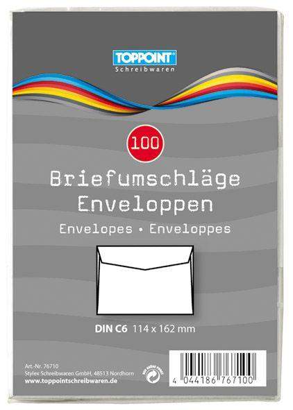 Weiße Briefumschläge ohne Fenster | DIN C6 114x162mm | Nassklebend | 100 Stück