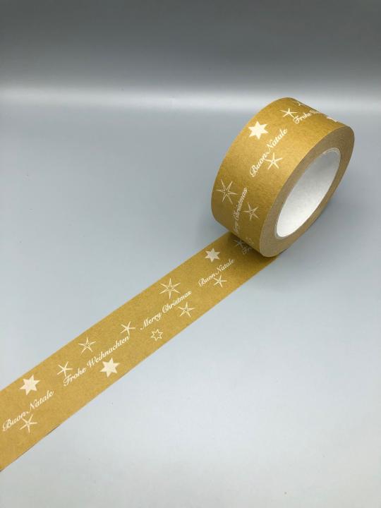 Weihnachtsklebeband Papierklebeband 50mm x 50m Braun mit Logo Druck