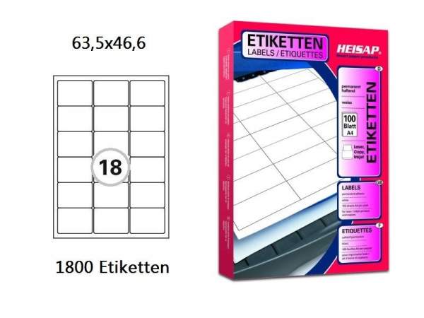 Papier-Etiketten 63,5x46,6mm DIN A4 Druckeretiketten Label